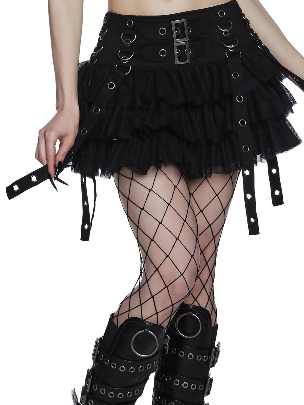 WIDOW DOLLS KILL Sweet Release Ruffled Tier Buckle Mini Skirt, size XL (BNWT)